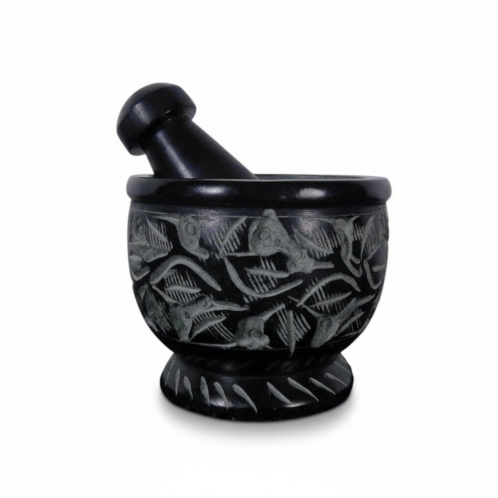 Handmade Black Soapstone Mortar & Pestle 3" - Carved Ritual Grinder - New - Picture 2 of 5